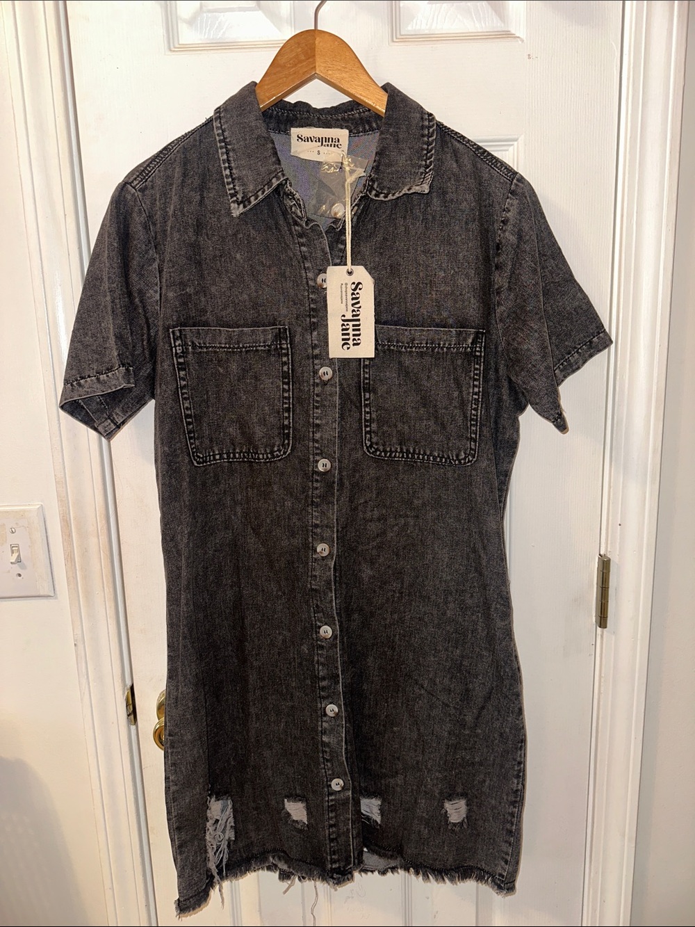 Savanna Jane Charcoal Denim Button Dress - Picture 1 of 4